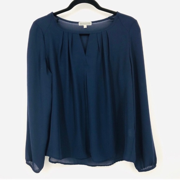 Pleione Tops - Pleione cobalt blue long sleeve keyhole blouse